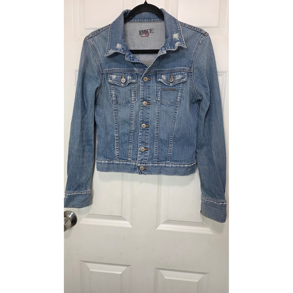 BKE Denim Jacket Womens Small Blue Distressed Trucker Jean Jacket BKL143 USA